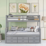 Hearth and Haven Vallerina Twin over Full Bunk Bed with Twin size Trundle and Three Drawers, Grey