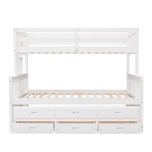 English Elm Twin-over-full Bunk Bed Separable Pine Frame with Trundle and Storage Drawers White LT000501AAK