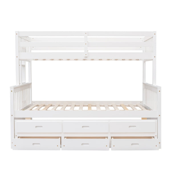 English Elm Twin-over-full Bunk Bed Separable Pine Frame with Trundle and Storage Drawers White LT000501AAK