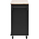 English Elm Kitchen Island Cart With Storage Cabinet and Two Locking Wheels,Solid Wood Desktop,Microwave Cabinet,Floor Standing Buffet Server Sideboard For Kitchen Room,Dining Room,, Bathroom(Black)