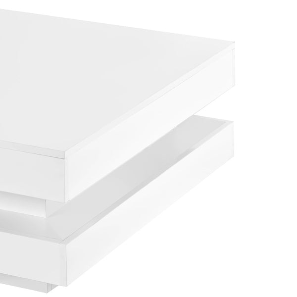 English Elm On-trend Two Tier Square Coffee Table with Led Underlighting High Gloss Modern Living Room White WF295997AAK