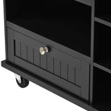 English Elm Kitchen Island Cart With Storage Cabinet and Two Locking Wheels,Solid Wood Desktop,Microwave Cabinet,Floor Standing Buffet Server Sideboard For Kitchen Room,Dining Room,, Bathroom(Black)