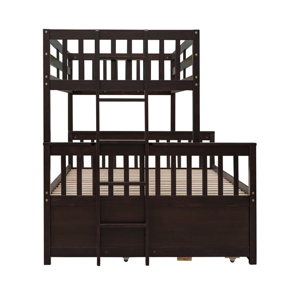 English Elm Twin-over-full Bunk Bed Separable Pine Frame with Trundle and Storage Drawers Espresso LT000501AAP