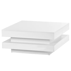 English Elm On-trend Two Tier Square Coffee Table with Led Underlighting High Gloss Modern Living Room White WF295997AAK