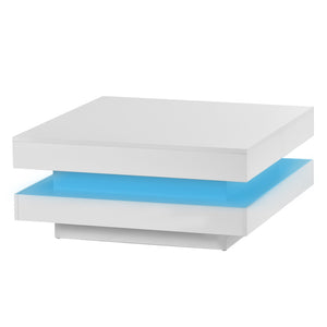 English Elm On-trend Two Tier Square Coffee Table with Led Underlighting High Gloss Modern Living Room White WF295997AAK
