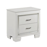 Glamorous 1-Piece White Nightstand with 2 Drawers, Faux Alligator Embossed Fronts