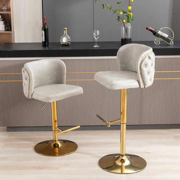 English Elm A&A Modern Swivel Barstools with Tufted Back and Adjustable Height, PU Upholstery, Sleek Island Seating Beige W114359277