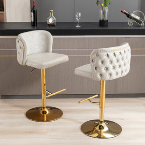 English Elm A&A Modern Swivel Barstools with Tufted Back and Adjustable Height, PU Upholstery, Sleek Island Seating Beige W114359277