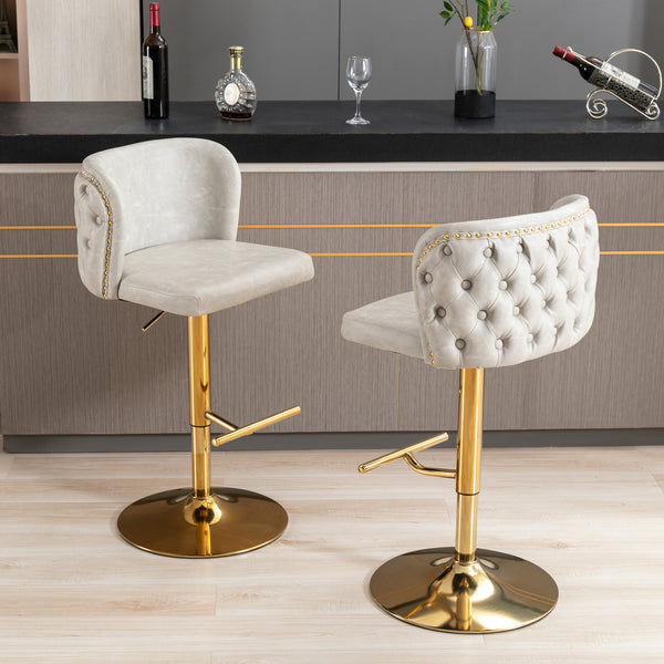 English Elm A&A Modern Swivel Barstools with Tufted Back and Adjustable Height, PU Upholstery, Sleek Island Seating Beige W114359277