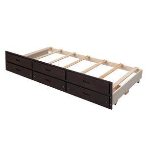 English Elm Twin-over-full Bunk Bed Separable Pine Frame with Trundle and Storage Drawers Espresso LT000501AAP