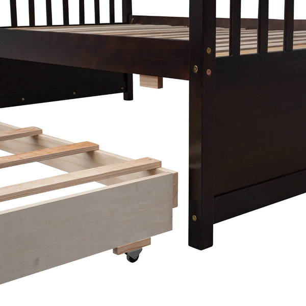 English Elm Twin-over-full Bunk Bed Separable Pine Frame with Trundle and Storage Drawers Espresso LT000501AAP