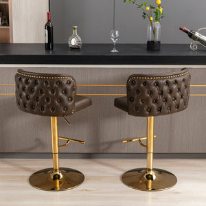 English Elm A&A Modern Swivel Barstools with Tufted PU Back, Adjustable Height Counter Stools for Kitchen Island Brown W114359278