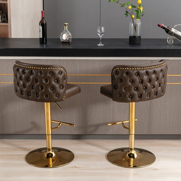 English Elm A&A Modern Swivel Barstools with Tufted Back and Adjustable Height, PU Upholstery, Sleek Island Seating Brown W114359278