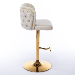 English Elm A&A Modern Swivel Barstools with Tufted Back and Adjustable Height, PU Upholstery, Sleek Island Seating Beige W114359277