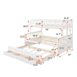 English Elm Twin-over-full Bunk Bed Separable Pine Frame with Trundle and Storage Drawers White LT000501AAK
