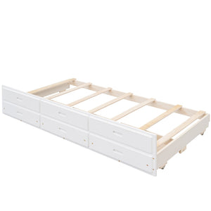 English Elm Twin-over-full Bunk Bed Separable Pine Frame with Trundle and Storage Drawers White LT000501AAK