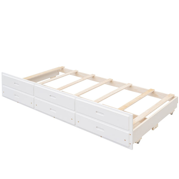 English Elm Twin-over-full Bunk Bed Separable Pine Frame with Trundle and Storage Drawers White LT000501AAK