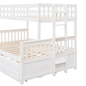 English Elm Twin-over-full Bunk Bed Separable Pine Frame with Trundle and Storage Drawers White LT000501AAK