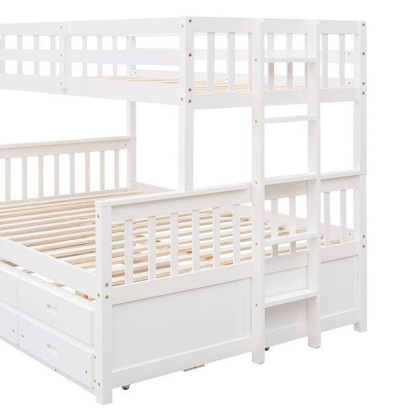 English Elm Twin-over-full Bunk Bed Separable Pine Frame with Trundle and Storage Drawers White LT000501AAK