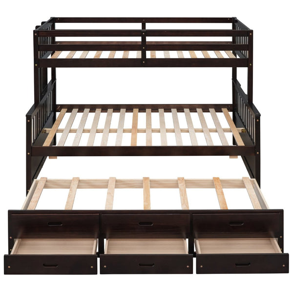 English Elm Twin-over-full Bunk Bed Separable Pine Frame with Trundle and Storage Drawers Espresso LT000501AAP