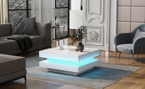 English Elm On-trend Two Tier Square Coffee Table with Led Underlighting High Gloss Modern Living Room White WF295997AAK