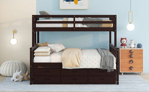 English Elm Twin-over-full Bunk Bed Separable Pine Frame with Trundle and Storage Drawers Espresso LT000501AAP