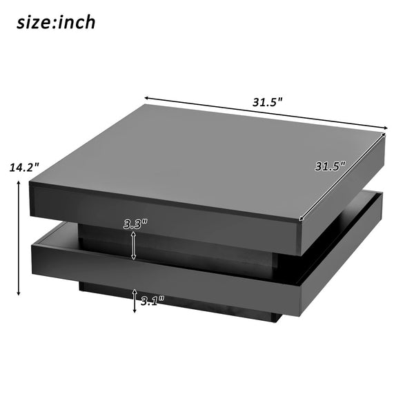 English Elm On-trend Two Tier Square Coffee Table with Led Underlighting High Gloss Modern Living Room Black WF295997AAB