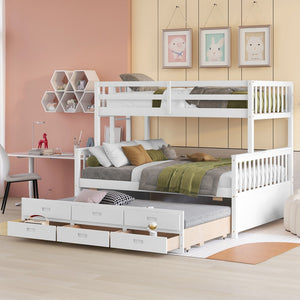 English Elm Twin-over-full Bunk Bed Separable Pine Frame with Trundle and Storage Drawers White LT000501AAK