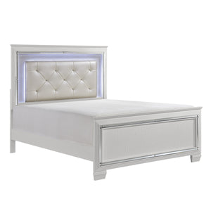 English Elm Glamorous Allura Queen Bed with LED Tufted Pearl Headboard, Faux Alligator Panels & Mirrored Trim B011S00223
