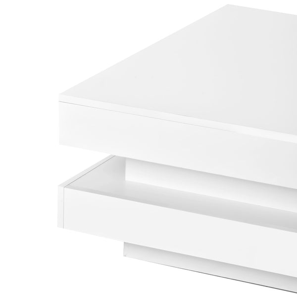 English Elm On-trend Two Tier Square Coffee Table with Led Underlighting High Gloss Modern Living Room White WF295997AAK