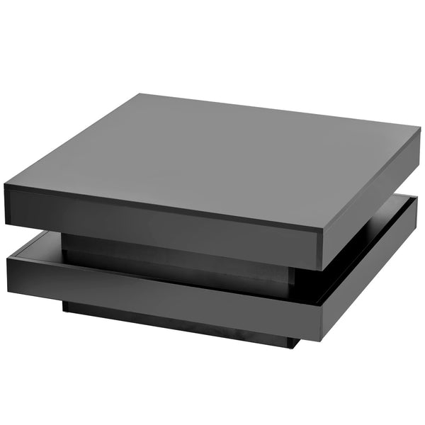 English Elm On-trend Two Tier Square Coffee Table with Led Underlighting High Gloss Modern Living Room Black WF295997AAB