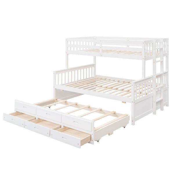 English Elm Twin-over-full Bunk Bed Separable Pine Frame with Trundle and Storage Drawers White LT000501AAK