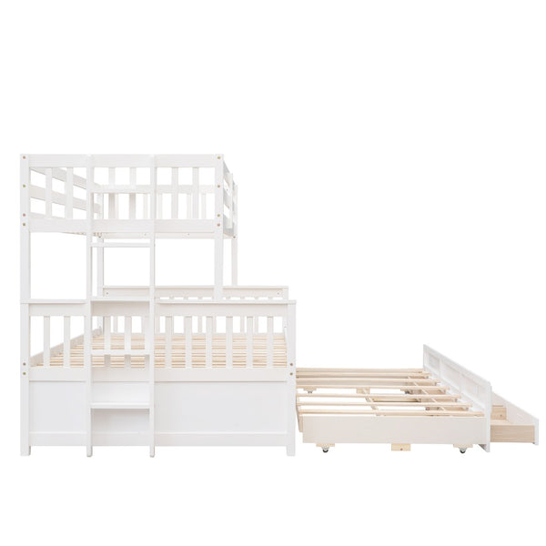 English Elm Twin-over-full Bunk Bed Separable Pine Frame with Trundle and Storage Drawers White LT000501AAK