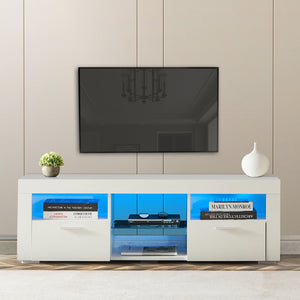 English Elm White Modern TV Stand with 16-Color LED Bloom Panels, High-Gloss UV Finish, Stylish Storage for Living Spaces W67936012