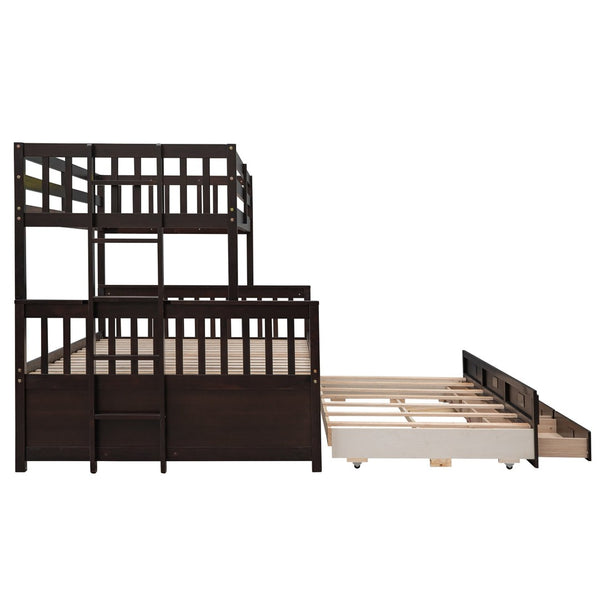 English Elm Twin-over-full Bunk Bed Separable Pine Frame with Trundle and Storage Drawers Espresso LT000501AAP