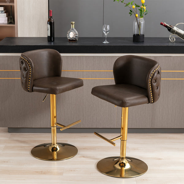 English Elm A&A Modern Swivel Barstools with Tufted Back and Adjustable Height, PU Upholstery, Sleek Island Seating Brown W114359278