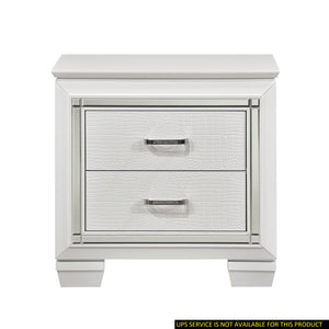 English Elm Glamorous Allura Nightstand White Finish with LED Backlight, Faux Alligator Embossed Drawers & Crystal Hardware B01165196