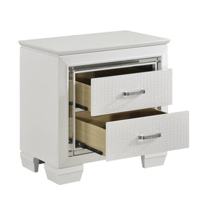 English Elm Glamorous Allura Nightstand White Finish with LED Backlight, Faux Alligator Embossed Drawers & Crystal Hardware B01165196