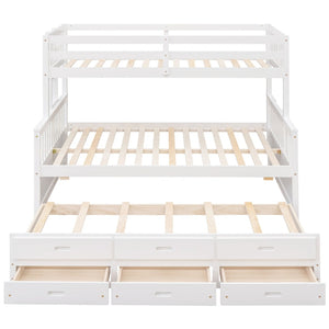 English Elm Twin-over-full Bunk Bed Separable Pine Frame with Trundle and Storage Drawers White LT000501AAK