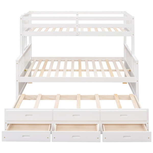 English Elm Twin-over-full Bunk Bed Separable Pine Frame with Trundle and Storage Drawers White LT000501AAK