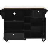 English Elm Kitchen Island Cart With Storage Cabinet and Two Locking Wheels,Solid Wood Desktop,Microwave Cabinet,Floor Standing Buffet Server Sideboard For Kitchen Room,Dining Room,, Bathroom(Black)