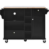 English Elm Kitchen Island Cart With Storage Cabinet and Two Locking Wheels,Solid Wood Desktop,Microwave Cabinet,Floor Standing Buffet Server Sideboard For Kitchen Room,Dining Room,, Bathroom(Black)