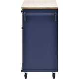 English Elm Kitchen Island Cart With Storage Cabinet and Two Locking Wheels,Solid Wood Desktop,Microwave Cabinet,Floor Standing Buffet Server Sideboard For Kitchen Room,Dining Room,, Bathroom(Dark Blue)