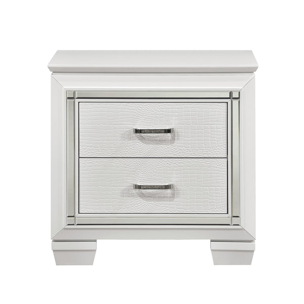 English Elm Glamorous Allura Nightstand White Finish with LED Backlight, Faux Alligator Embossed Drawers & Crystal Hardware B01165196