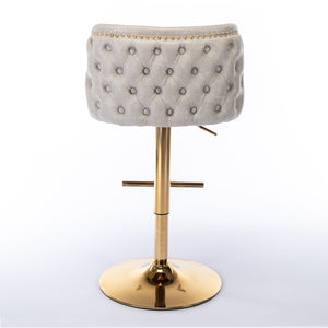 English Elm A&A Modern Swivel Barstools with Tufted Back and Adjustable Height, PU Upholstery, Sleek Island Seating Beige W114359277