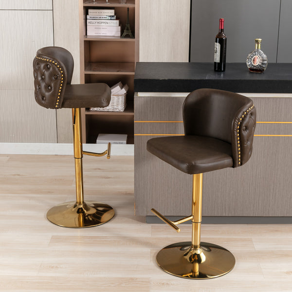English Elm A&A Modern Swivel Barstools with Tufted Back and Adjustable Height, PU Upholstery, Sleek Island Seating Brown W114359278