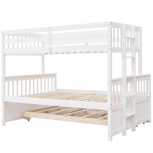 English Elm Twin-over-full Bunk Bed Separable Pine Frame with Trundle and Storage Drawers White LT000501AAK