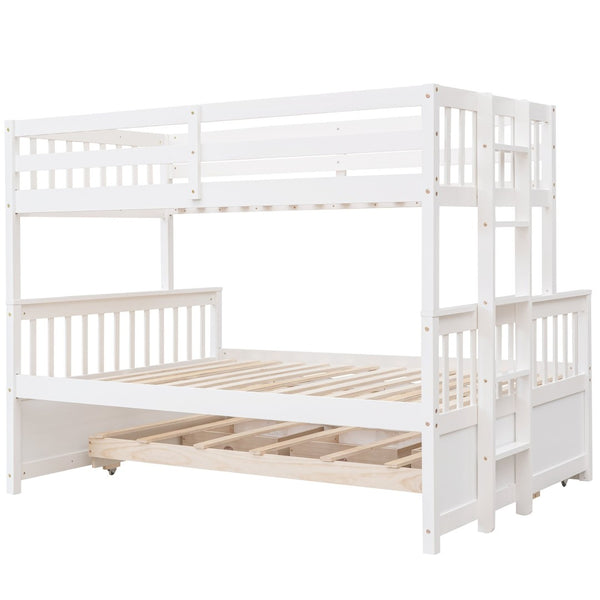 English Elm Twin-over-full Bunk Bed Separable Pine Frame with Trundle and Storage Drawers White LT000501AAK