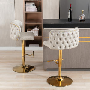 English Elm A&A Modern Swivel Barstools with Tufted Back and Adjustable Height, PU Upholstery, Sleek Island Seating Beige W114359277
