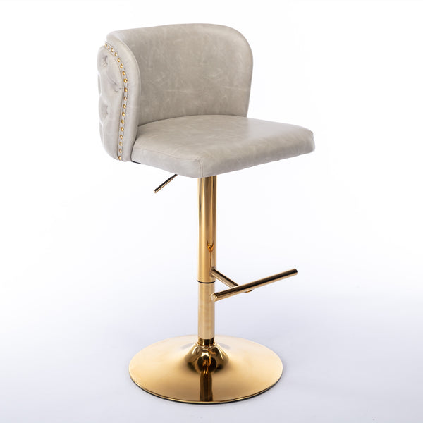 English Elm A&A Modern Swivel Barstools with Tufted Back and Adjustable Height, PU Upholstery, Sleek Island Seating Beige W114359277